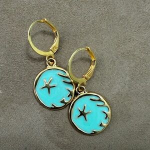NEW Handmade Gold-Tone Teal Starfish Drop Earrings